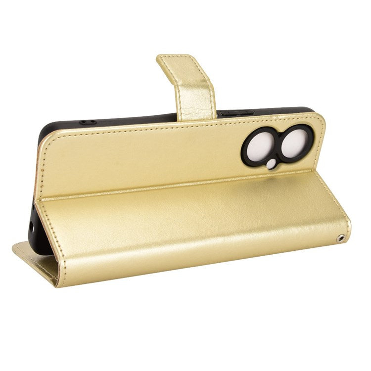For TECNO Camon 19 4G Shockproof Cell Phone Wallet Case Crazy Horse Texture PU Leather+TPU Stand Cover Protective Shell - Gold
