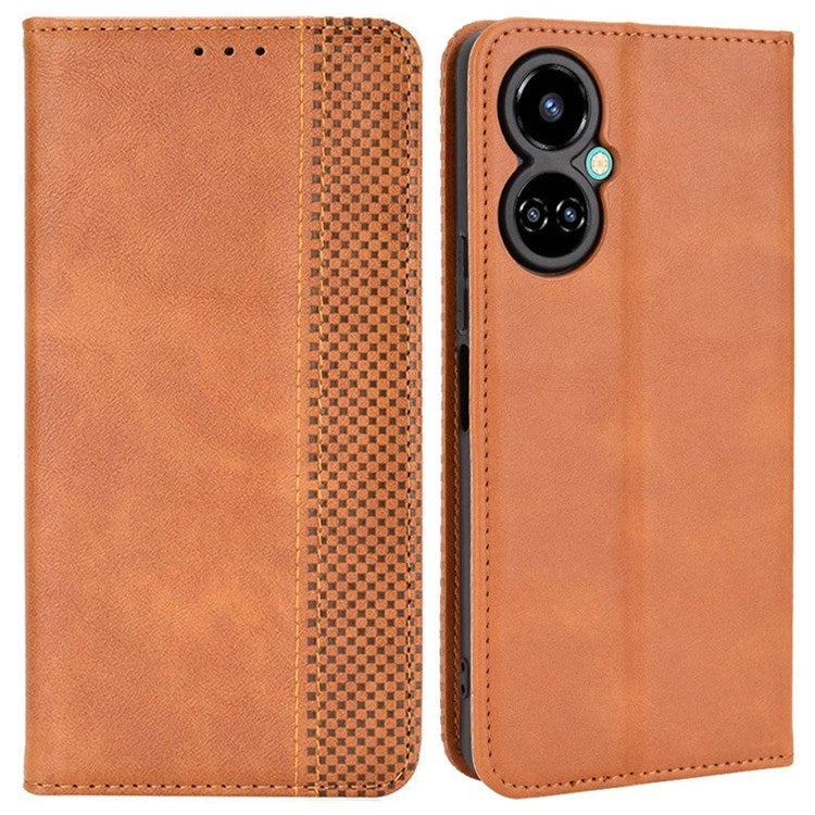 For TECNO Camon 19 4G Full Coverage Auto Closing Magnetic Folio Flip Retro PU Leather Wallet Case Stand Function Phone Shell Cover - Brown