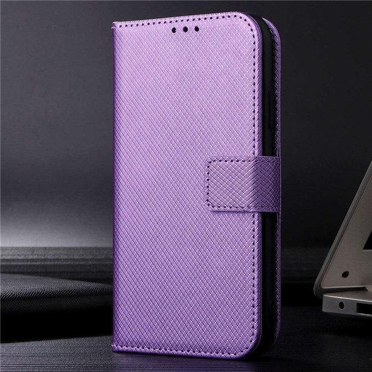 For TECNO Camon 19 Pro 4G Flip Wallet Case Diamond Texture PU Leather Cover Stand Card Holder with Wrist Strap - Purple