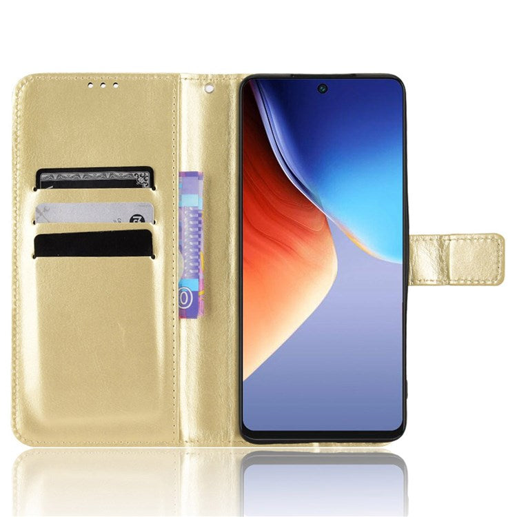 For TECNO Camon 19 Pro 4G Crazy Horse Texture PU Leather+TPU Stand Cover Protective Shell Cell Phone Wallet Case - Gold