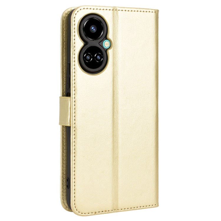 For TECNO Camon 19 Pro 4G Crazy Horse Texture PU Leather+TPU Stand Cover Protective Shell Cell Phone Wallet Case - Gold