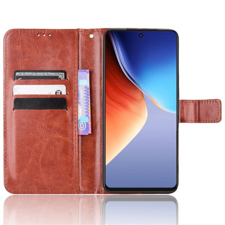 For TECNO Camon 19 Pro 4G Crazy Horse Texture PU Leather+TPU Stand Cover Protective Shell Cell Phone Wallet Case - Brown