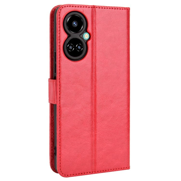 For TECNO Camon 19 Pro 4G Crazy Horse Texture PU Leather+TPU Stand Cover Protective Shell Cell Phone Wallet Case - Red