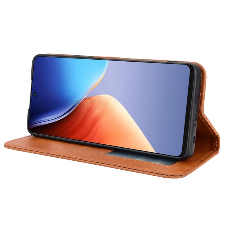 For TECNO Camon 19 Pro 4G Auto Closing Magnetic Book Style Retro PU Leather Wallet Case Stand Function Phone Shell Cover - Brown