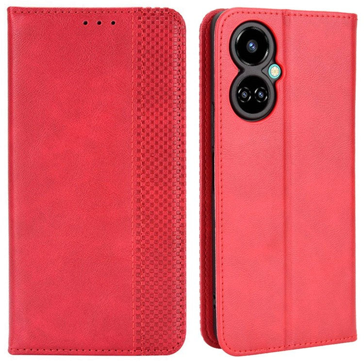 For TECNO Camon 19 Pro 4G Auto Closing Magnetic Book Style Retro PU Leather Wallet Case Stand Function Phone Shell Cover - Red
