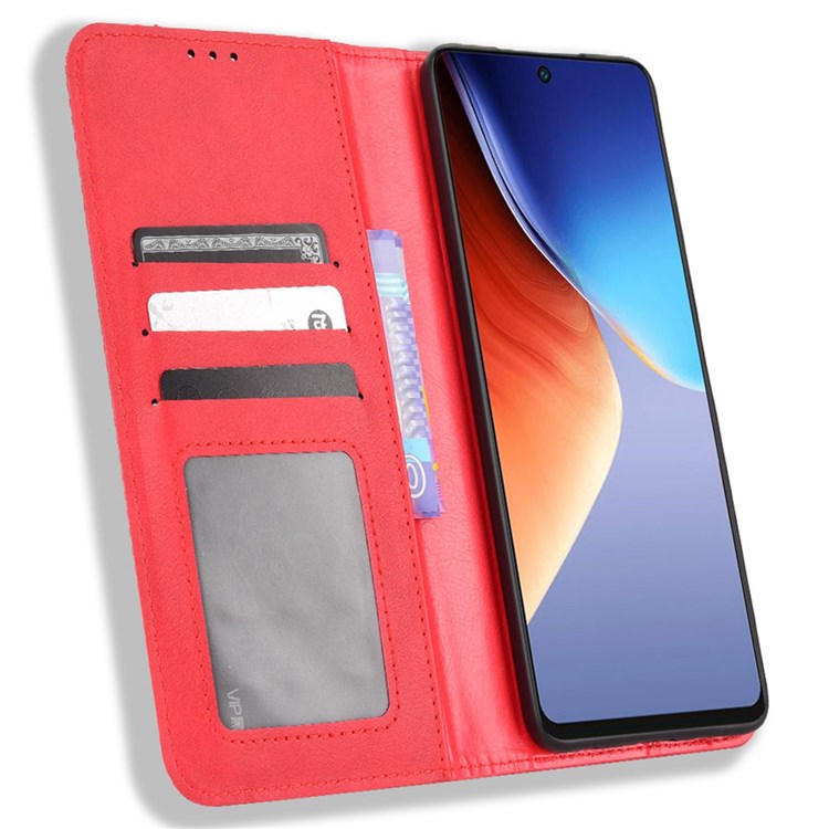 For TECNO Camon 19 Pro 4G Auto Closing Magnetic Book Style Retro PU Leather Wallet Case Stand Function Phone Shell Cover - Red