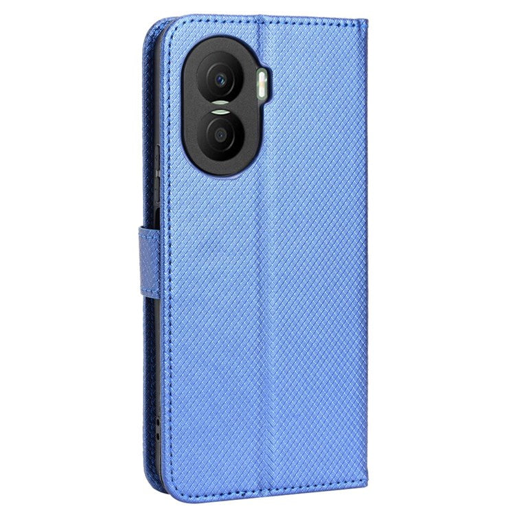For Honor X40i 5G / Play7T Pro 5G Drop-proof Phone Flip Wallet Case Well-protected Diamond Texture PU Leather Cover Stand Card Holder with Wrist Strap - Blue