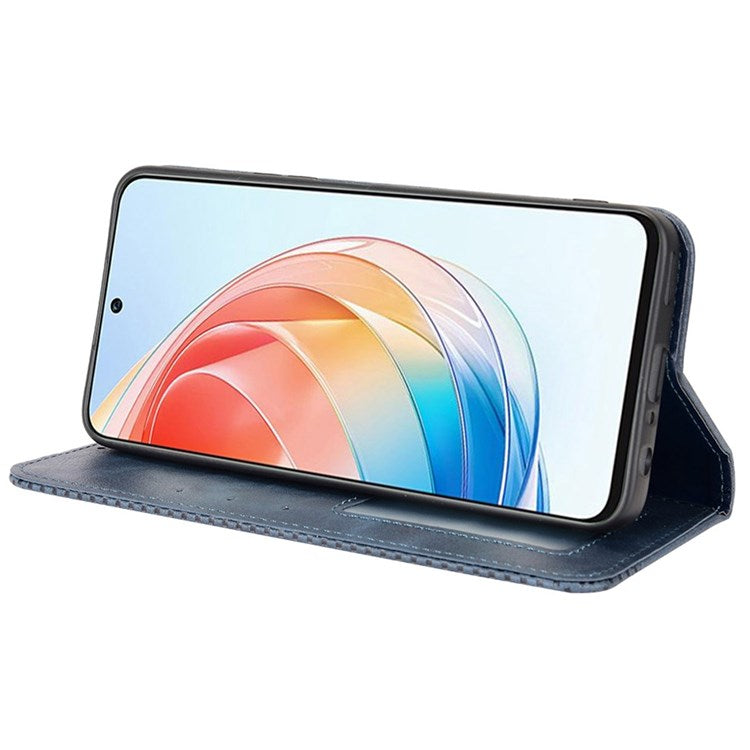 For Honor X40i 5G / Play7T Pro 5G Auto Closing Magnetic Folio Flip Retro PU Leather Wallet Case Stand Function Phone Shell Cover - Blue