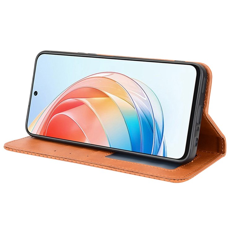 For Honor X40i 5G / Play7T Pro 5G Auto Closing Magnetic Folio Flip Retro PU Leather Wallet Case Stand Function Phone Shell Cover - Brown