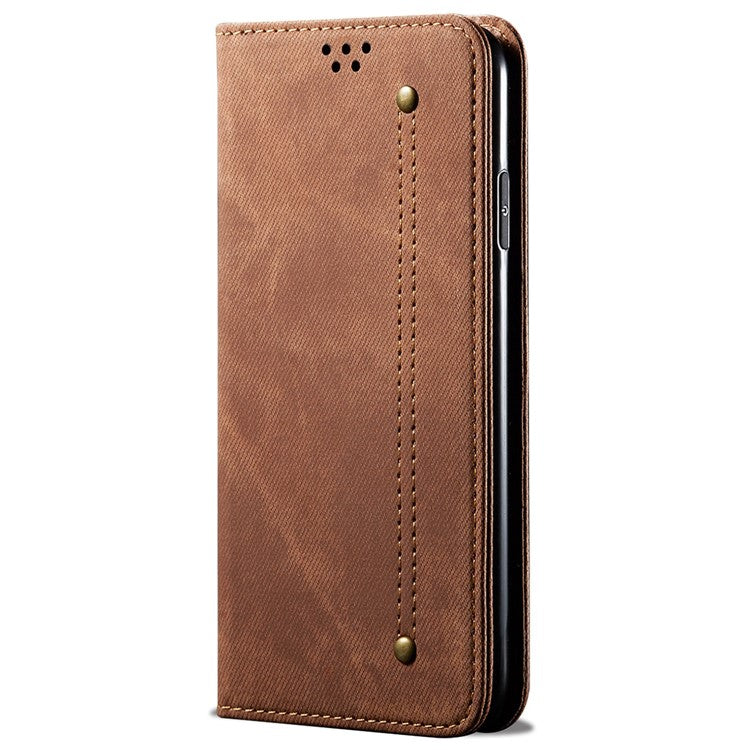 For Honor 70 5G Shockproof Phone Case Jeans Cloth Texture PU Leather Auto Magnetic Closed Flip Wallet Stand Cover - Coffee