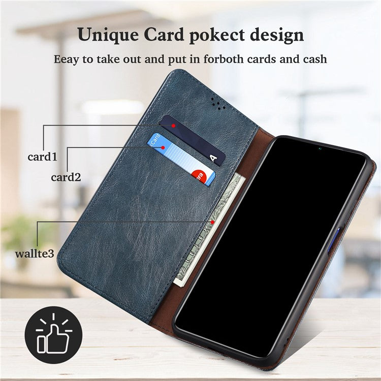 For Honor 70 5G Shockproof Waxy Crazy Horse Texture Wallet Case Stand Anti-scratch PU Leather Mobile Phone Cover - Blue