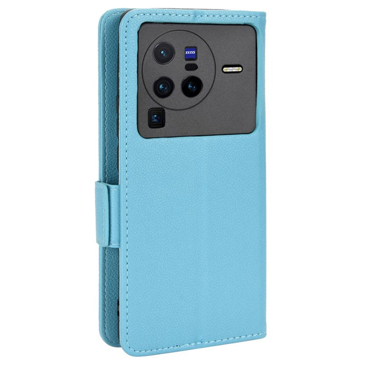 For vivo X80 Pro 5G Protective Phone Case Litchi Texture Wallet Stand Function PU Leather Anti-wear Magnetic Cover - Baby Blue