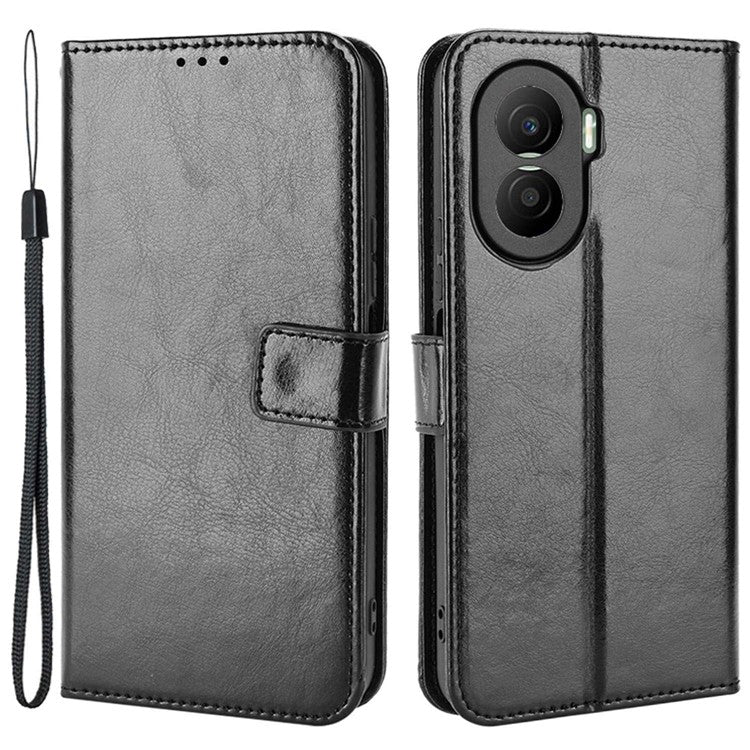 Crazy Horse Texture PU Leather Case for Honor X40i 5G / Play7T Pro 5G Foldable Stand Full Protection Phone Wallet Cover - Black