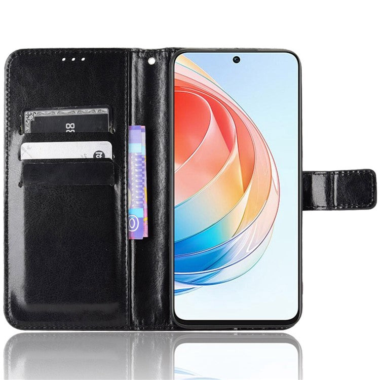 Crazy Horse Texture PU Leather Case for Honor X40i 5G / Play7T Pro 5G Foldable Stand Full Protection Phone Wallet Cover - Black