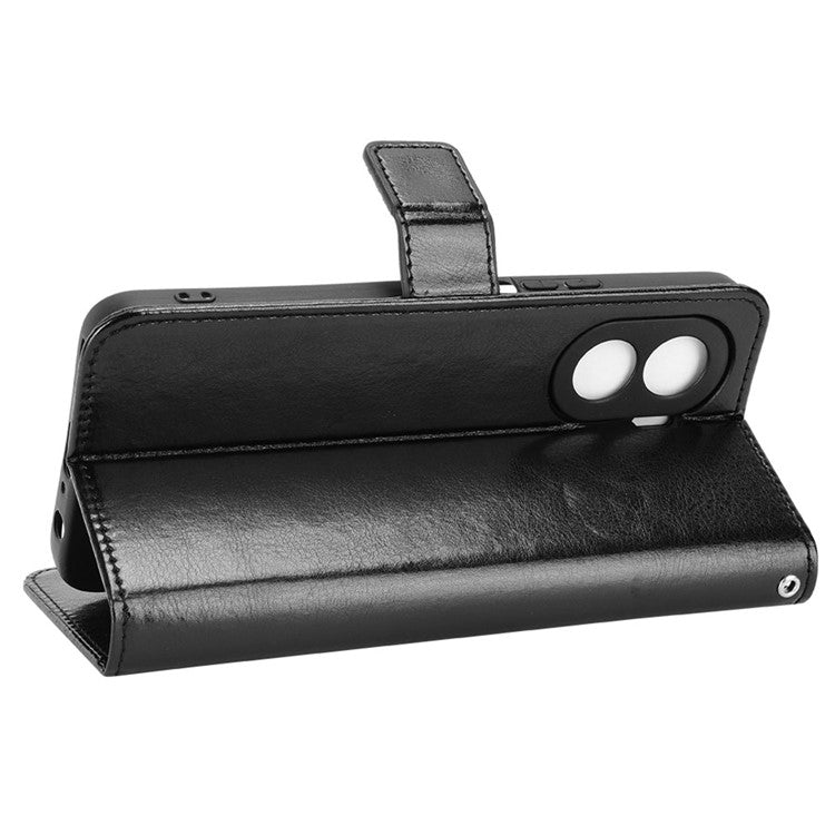 Crazy Horse Texture PU Leather Case for Honor X40i 5G / Play7T Pro 5G Foldable Stand Full Protection Phone Wallet Cover - Black