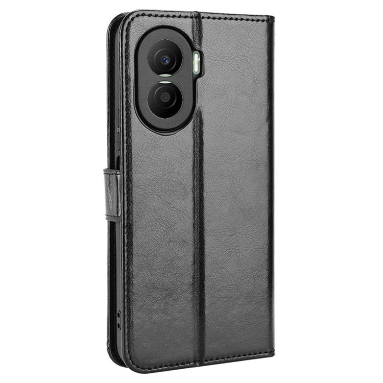 Crazy Horse Texture PU Leather Case for Honor X40i 5G / Play7T Pro 5G Foldable Stand Full Protection Phone Wallet Cover - Black