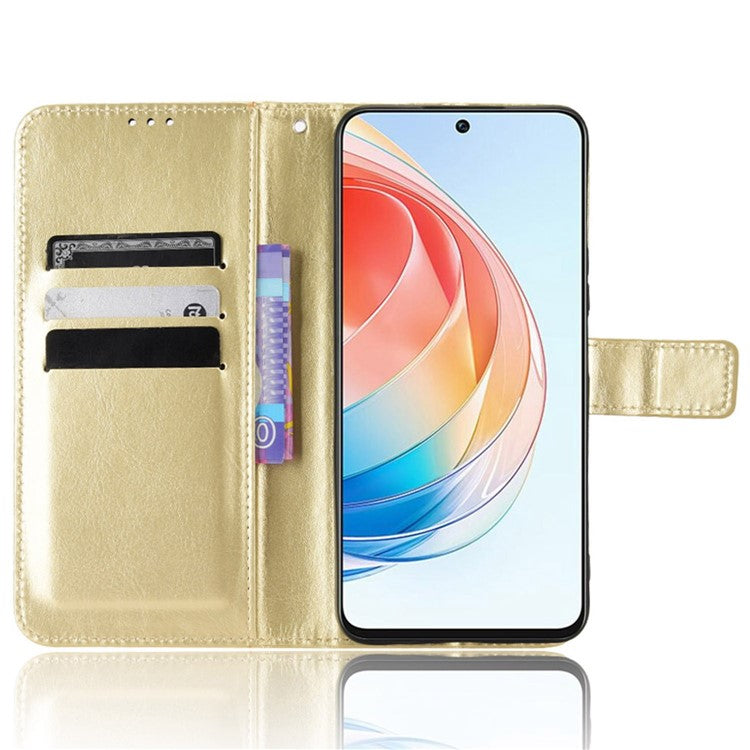 Crazy Horse Texture PU Leather Case for Honor X40i 5G / Play7T Pro 5G Foldable Stand Full Protection Phone Wallet Cover - Gold