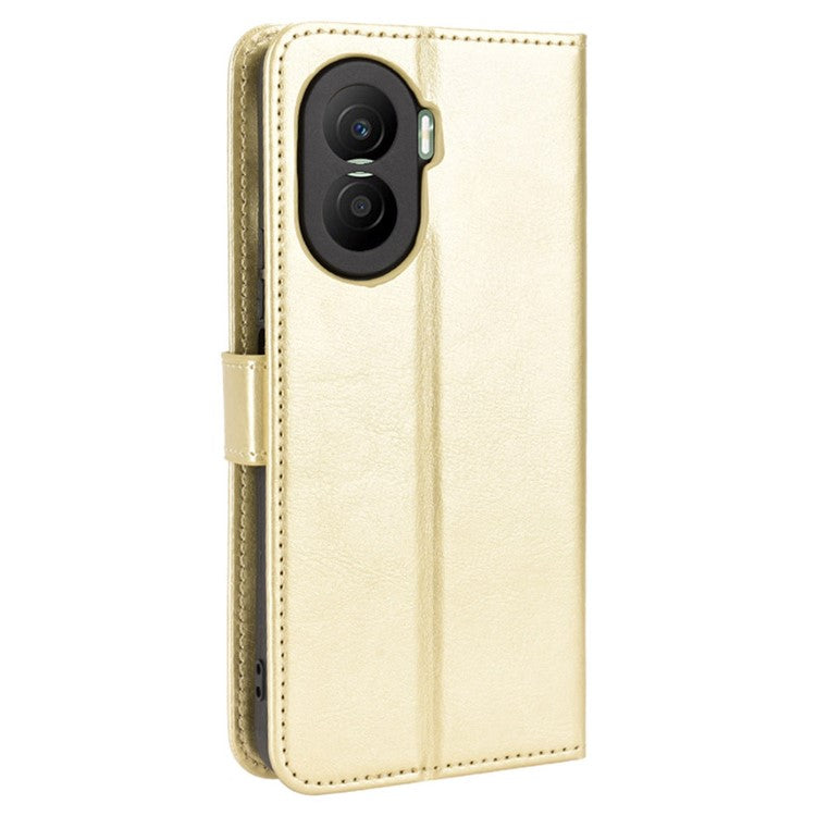 Crazy Horse Texture PU Leather Case for Honor X40i 5G / Play7T Pro 5G Foldable Stand Full Protection Phone Wallet Cover - Gold