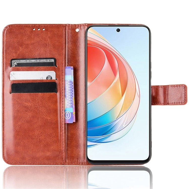 Crazy Horse Texture PU Leather Case for Honor X40i 5G / Play7T Pro 5G Foldable Stand Full Protection Phone Wallet Cover - Brown