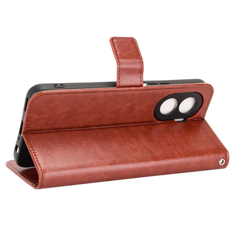 Crazy Horse Texture PU Leather Case for Honor X40i 5G / Play7T Pro 5G Foldable Stand Full Protection Phone Wallet Cover - Brown
