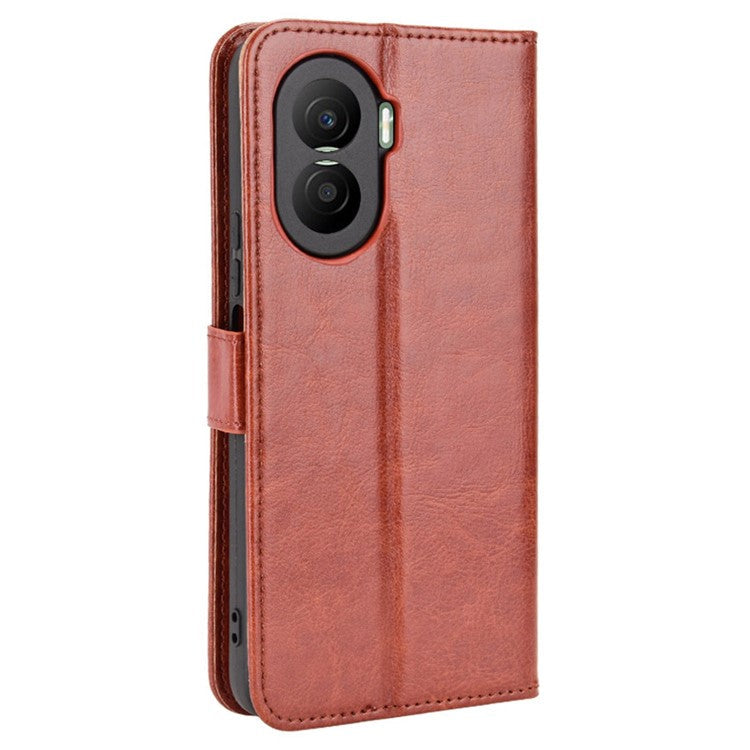 Crazy Horse Texture PU Leather Case for Honor X40i 5G / Play7T Pro 5G Foldable Stand Full Protection Phone Wallet Cover - Brown