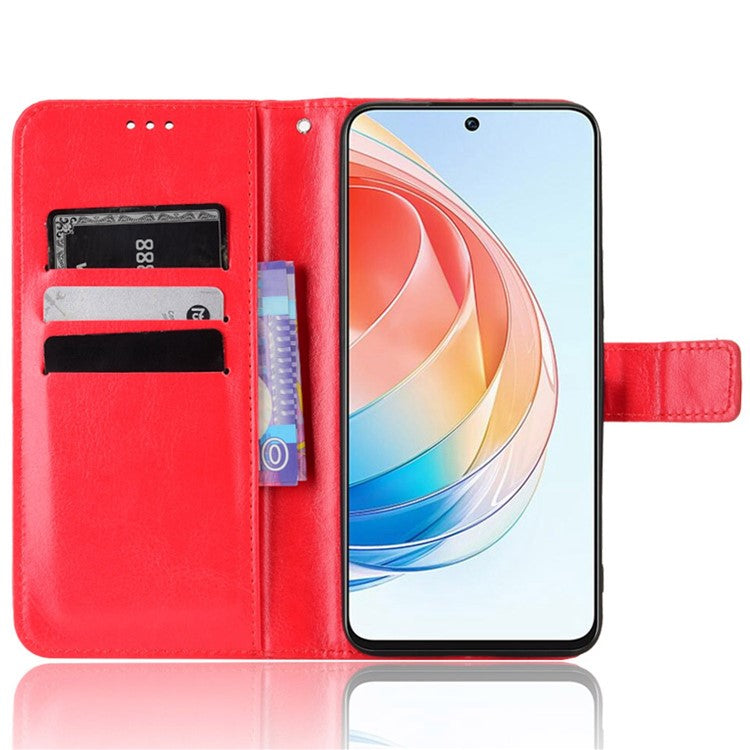 Crazy Horse Texture PU Leather Case for Honor X40i 5G / Play7T Pro 5G Foldable Stand Full Protection Phone Wallet Cover - Red