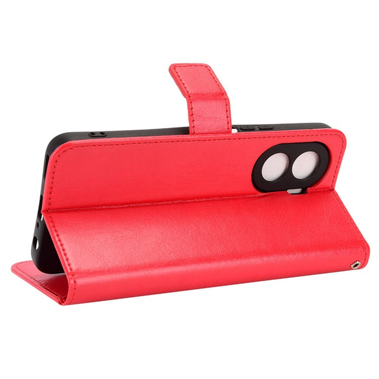 Crazy Horse Texture PU Leather Case for Honor X40i 5G / Play7T Pro 5G Foldable Stand Full Protection Phone Wallet Cover - Red
