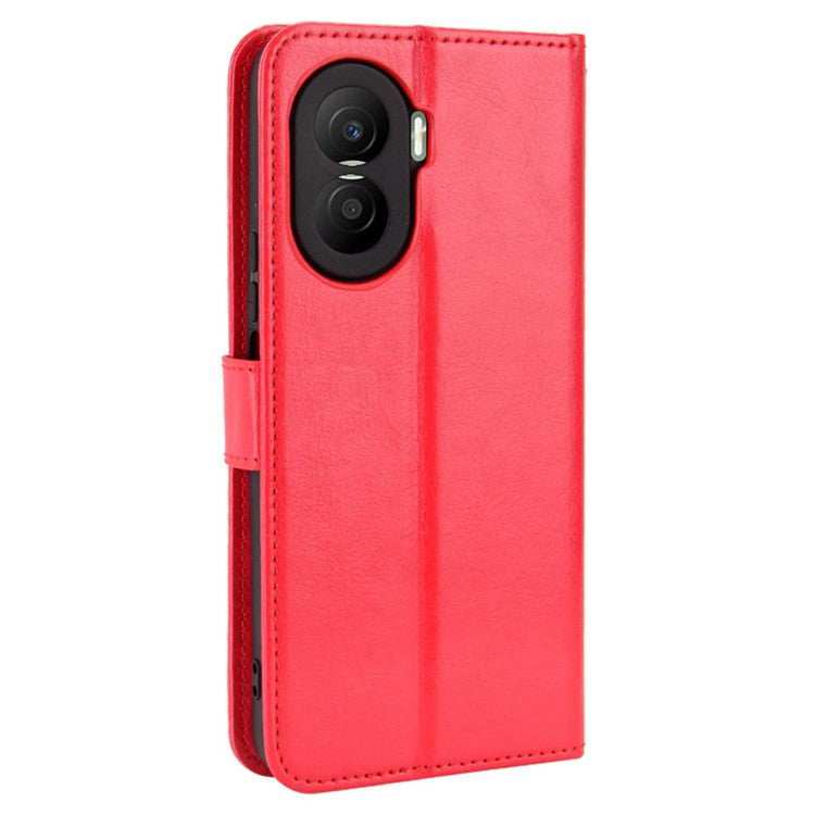 Crazy Horse Texture PU Leather Case for Honor X40i 5G / Play7T Pro 5G Foldable Stand Full Protection Phone Wallet Cover - Red