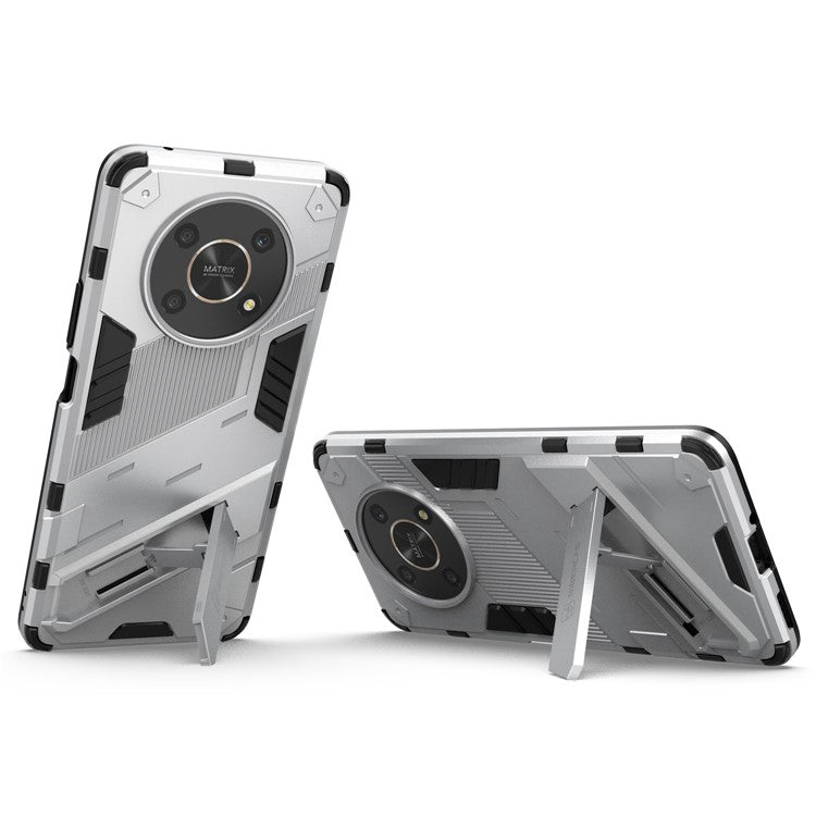 For Honor X9 4G / 5G / X30 5G Drop-proof Hybrid TPU + PC Case Kickstand Protective Phone Back Cover - White
