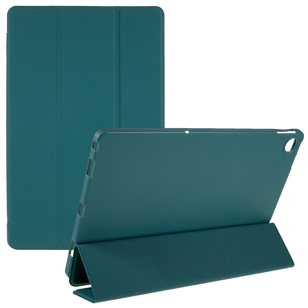 For Lenovo Tab M10 Plus (3rd Gen) / Xiaoxin Pad 2022 10.6 inch Light Thin Anti-wear PU Tablet Case Matte TPU Trifold Stand Cover - Dark Green