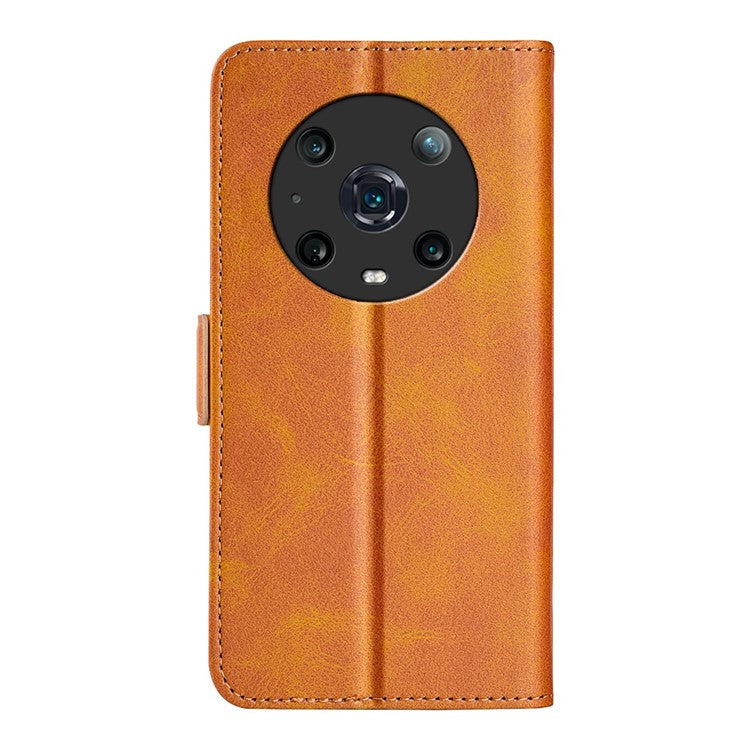 For Honor Magic4 Pro 5G Double Magnetic Clasp Folio Flip Phone Case Textured PU Leather Stand Wallet Cover - Yellow