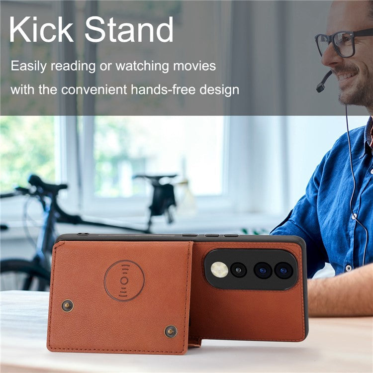 For Honor 70 5G Well-protected Anti-drop PU Leather Coated TPU Case Card Slots Kickstand Phone Cover Shell - Blue