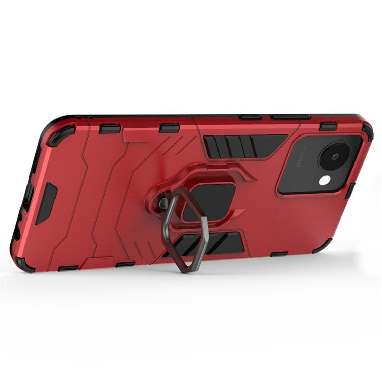For Realme C30 4G Anti-wear Anti-scratch Ring Kickstand Phone Case Soft TPU Hard PC Anti-slip Rugged Back Cover - Red