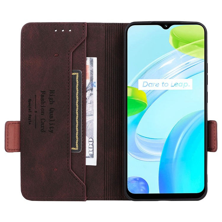 For Realme C30 4G Hardware Decor Cell Phone Case PU Leather Wallet Stand Shockproof Well-protected Shell - Coffee