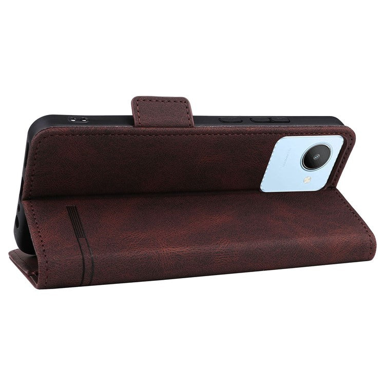 For Realme C30 4G Hardware Decor Cell Phone Case PU Leather Wallet Stand Shockproof Well-protected Shell - Coffee