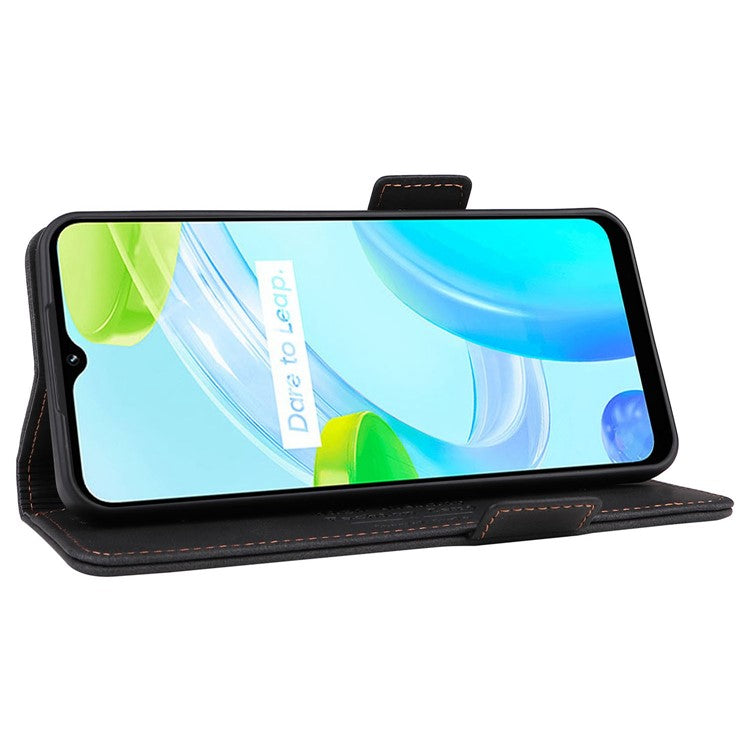 For Realme C30 4G Hardware Decor Cell Phone Case PU Leather Wallet Stand Shockproof Well-protected Shell - Black