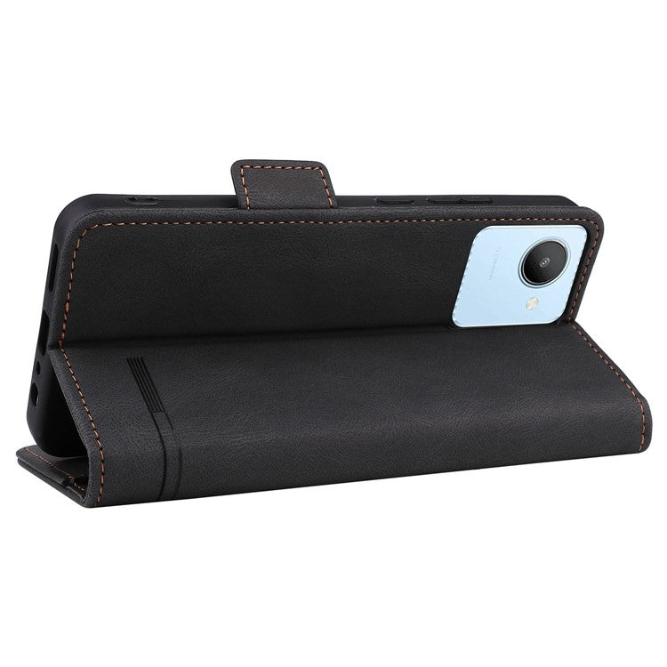 For Realme C30 4G Hardware Decor Cell Phone Case PU Leather Wallet Stand Shockproof Well-protected Shell - Black