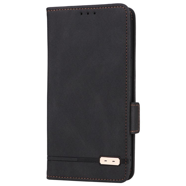 For Realme C30 4G Hardware Decor Cell Phone Case PU Leather Wallet Stand Shockproof Well-protected Shell - Black