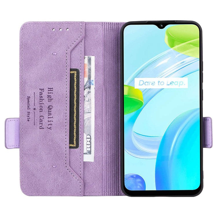 For Realme C30 4G Hardware Decor Cell Phone Case PU Leather Wallet Stand Shockproof Well-protected Shell - Purple