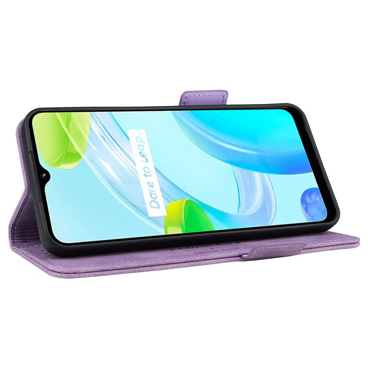For Realme C30 4G Hardware Decor Cell Phone Case PU Leather Wallet Stand Shockproof Well-protected Shell - Purple