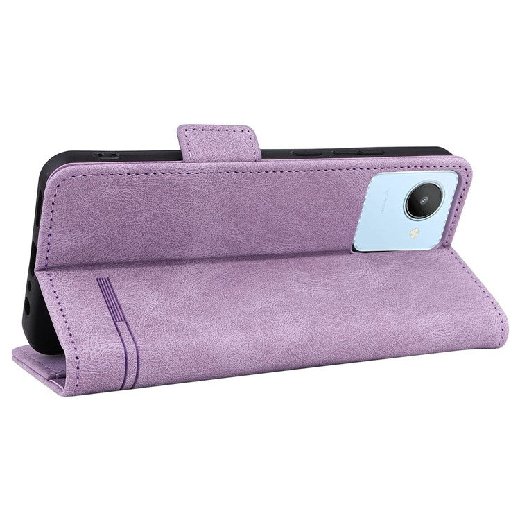 For Realme C30 4G Hardware Decor Cell Phone Case PU Leather Wallet Stand Shockproof Well-protected Shell - Purple