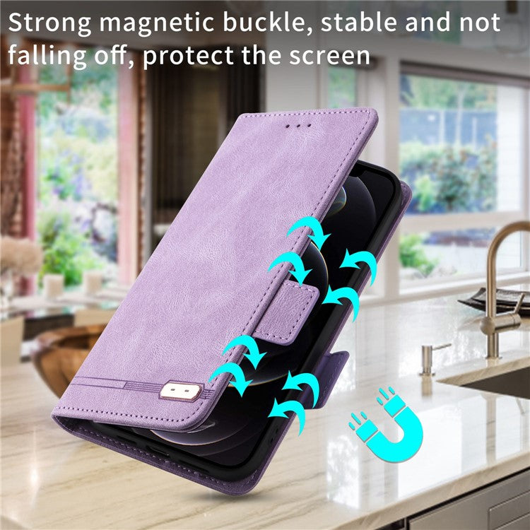 For Realme C30 4G Hardware Decor Cell Phone Case PU Leather Wallet Stand Shockproof Well-protected Shell - Purple