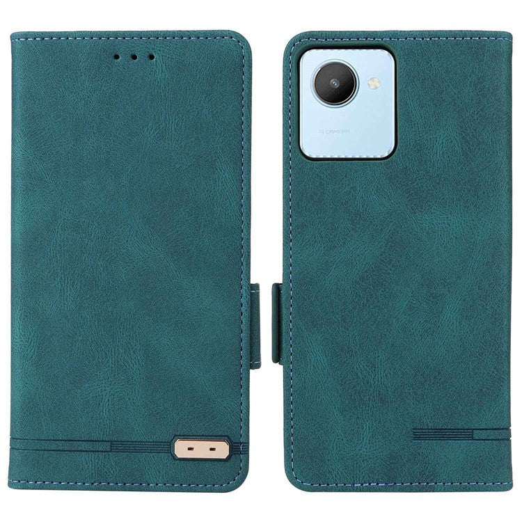 For Realme C30 4G Hardware Decor Cell Phone Case PU Leather Wallet Stand Shockproof Well-protected Shell - Blue