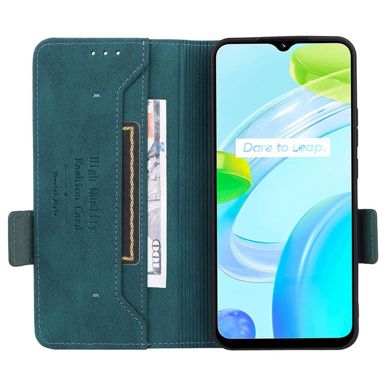 For Realme C30 4G Hardware Decor Cell Phone Case PU Leather Wallet Stand Shockproof Well-protected Shell - Blue