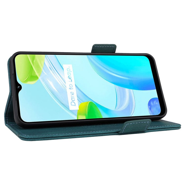 For Realme C30 4G Hardware Decor Cell Phone Case PU Leather Wallet Stand Shockproof Well-protected Shell - Blue