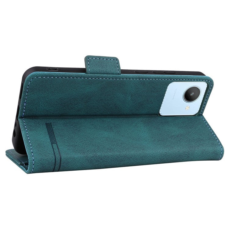 For Realme C30 4G Hardware Decor Cell Phone Case PU Leather Wallet Stand Shockproof Well-protected Shell - Blue