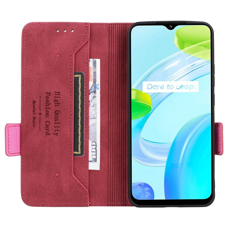 For Realme C30 4G Hardware Decor Cell Phone Case PU Leather Wallet Stand Shockproof Well-protected Shell - Rose