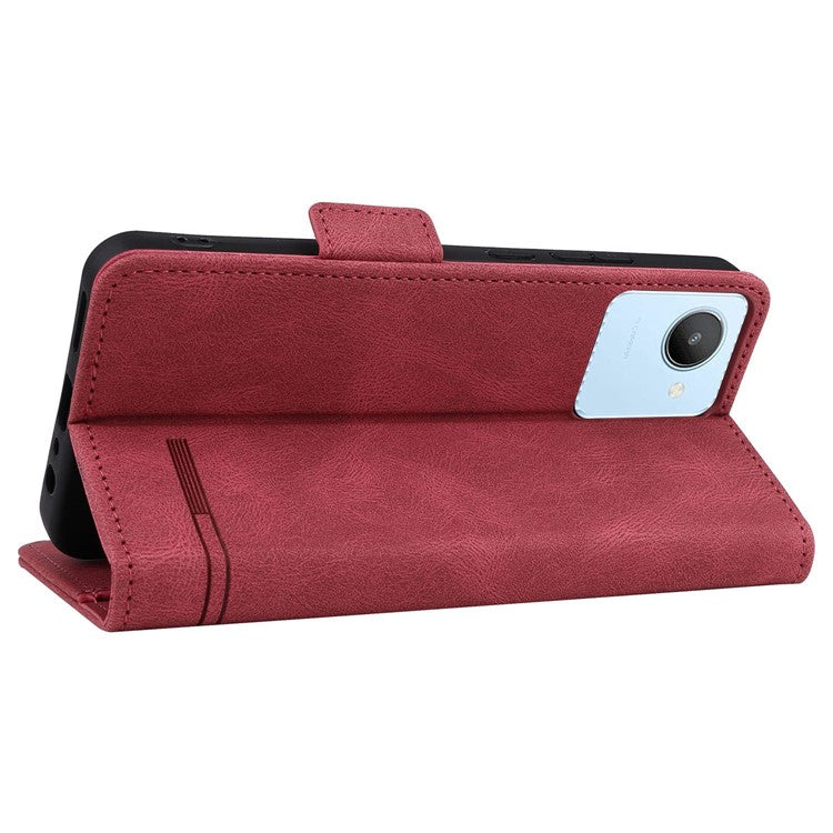 For Realme C30 4G Hardware Decor Cell Phone Case PU Leather Wallet Stand Shockproof Well-protected Shell - Rose