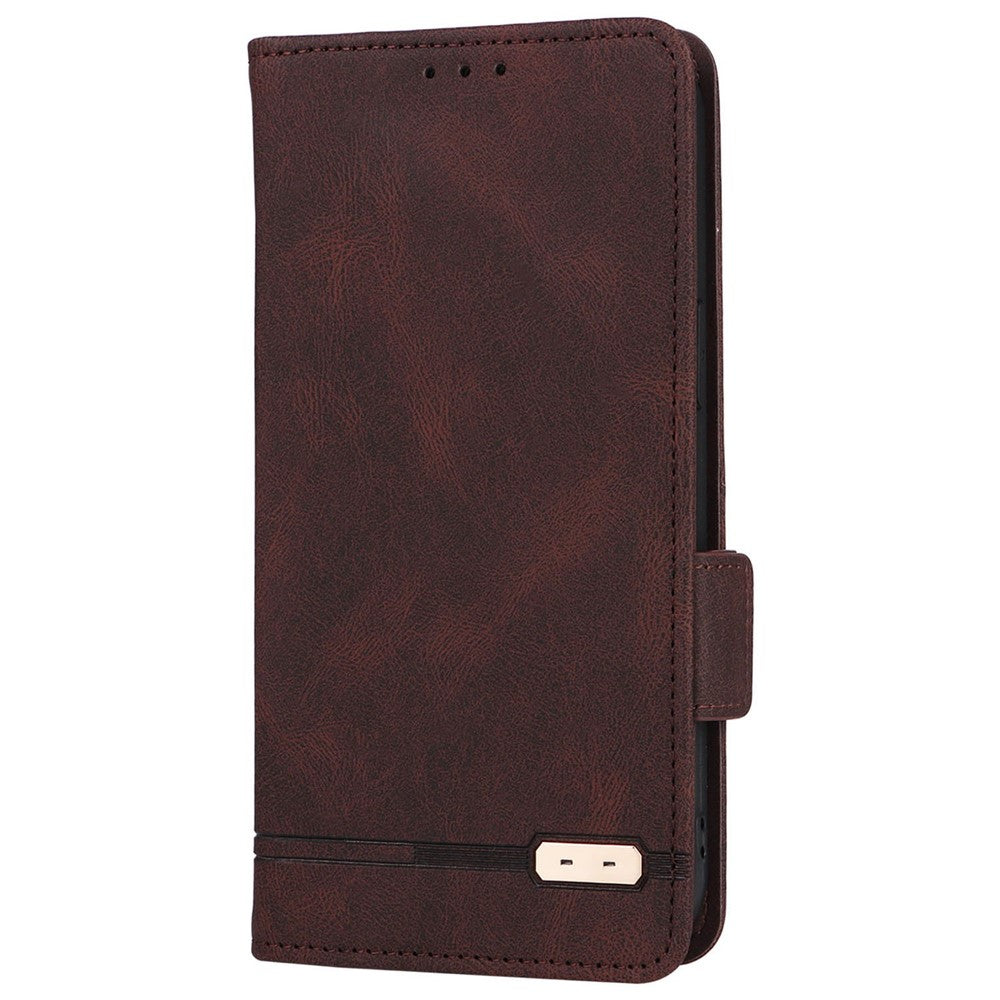 For Samsung Galaxy M13 4G Hardware Decor Phone Case PU Leather Wallet Folio Flip Stand Protective Cover - Coffee