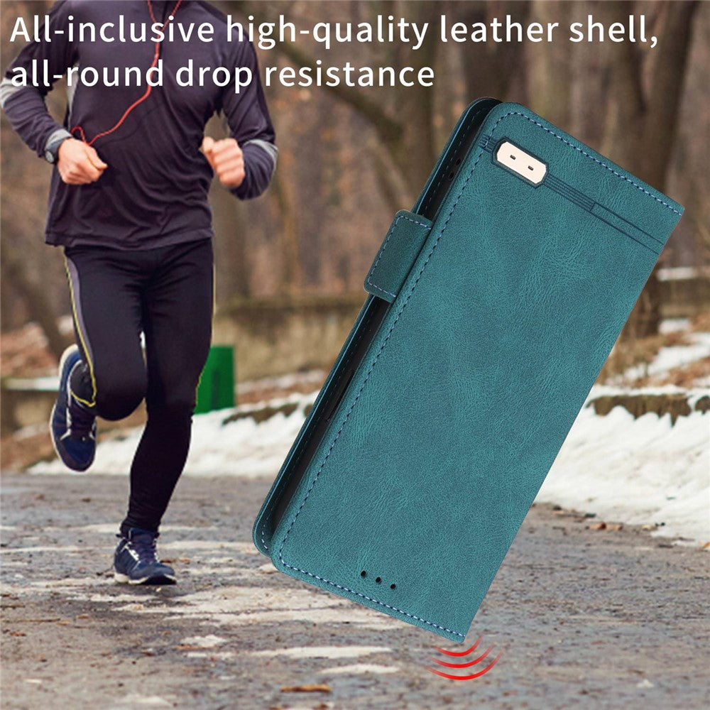 For Samsung Galaxy M13 4G Hardware Decor Phone Case PU Leather Wallet Folio Flip Stand Protective Cover - Blue
